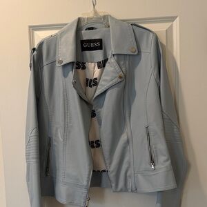 GUESS Women's Sky Blue Leather Jacket